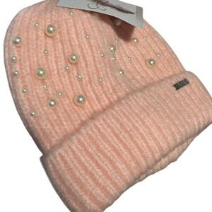 Jessica Simpson hat NEW knit Elegant pale Pink Beanie w/  Pearls warm one size